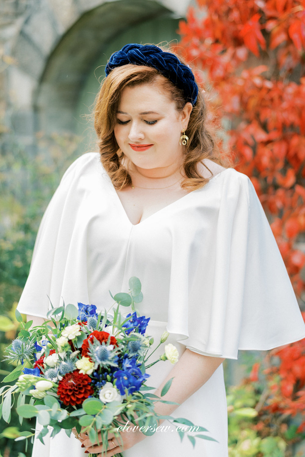 Half Sleeves V-neck Column Boho Simple Wedding Dresses, CW0309