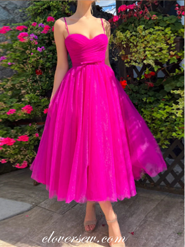 Hot Pink Tulle Sweetheart A-line Tea-length Short Prom Dresses, CP0968 clover sew Hot Pink Tulle Sweetheart A-line Tea-length Short Prom Dresses, CP0968 clover sew
