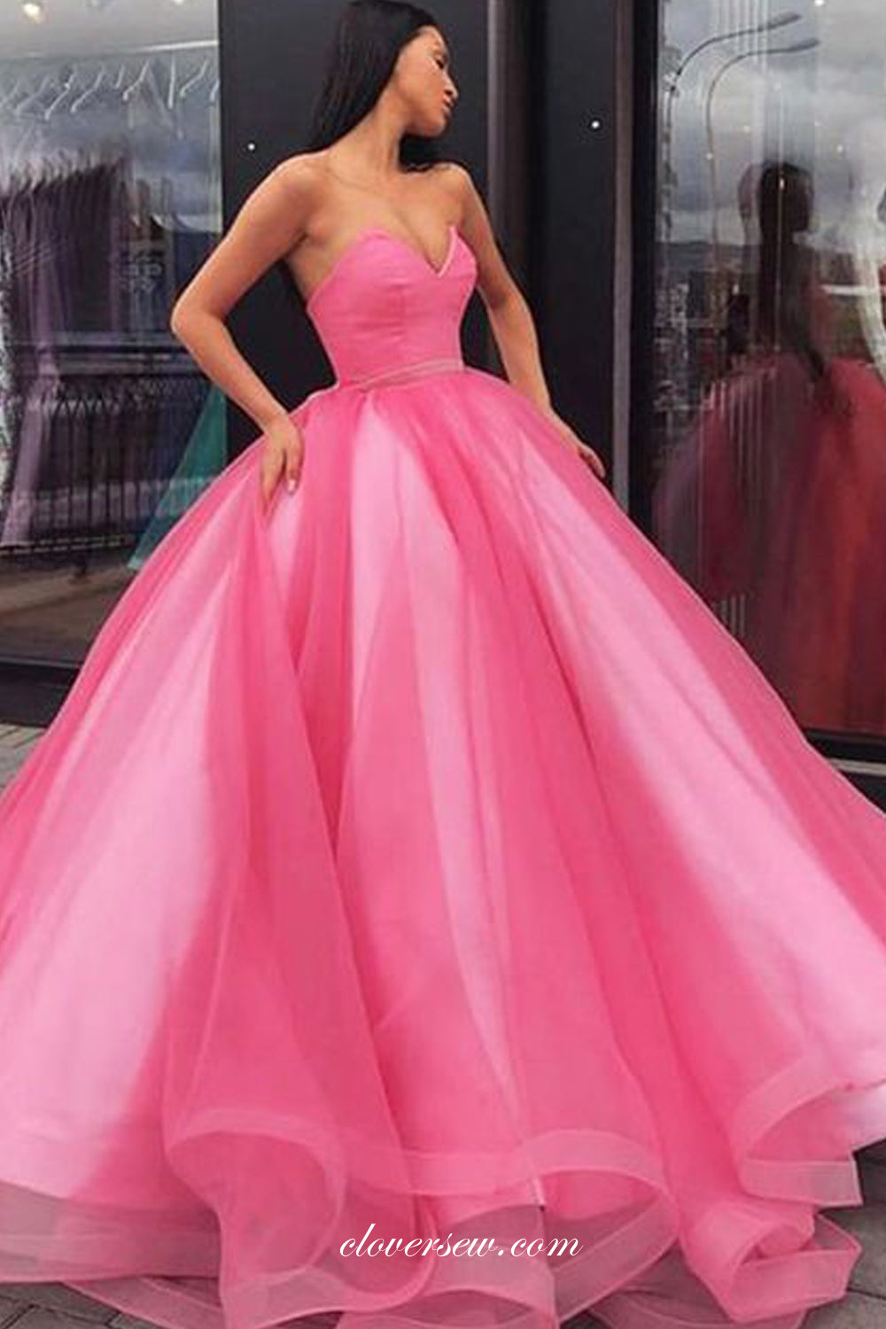 2026 Hot Pink Prom Dresses for Women Romantic Ball Gown A-Line V-Neck Sleeveless Floor-Length Tulle Formal Evening Gowns with Belt 2026 Hot Pink Prom Dresses for Women Romantic Ball Gown A-Line V-Neck Sleeveless Floor-Length Tulle Formal Evening Gowns with Belt