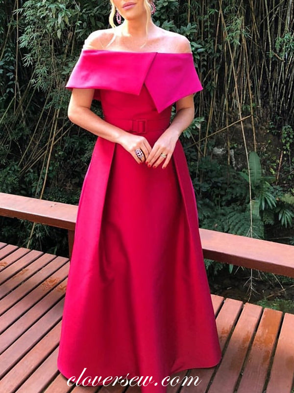 Hot Pink Satin Off The Shoulder A-line Prom Dresses ,CP0339