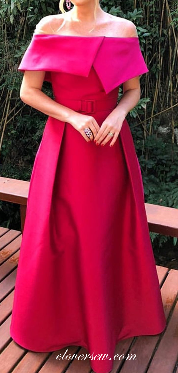 Hot Pink Satin Off The Shoulder A-line Prom Dresses ,CP0339