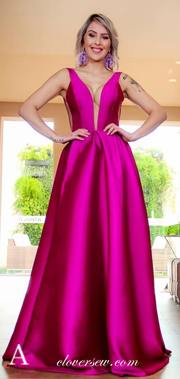 Hot Pink Soft Satin Mismatched A-line Prom Dresses, CP0045