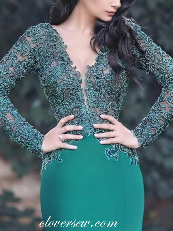 Hunter Green Lace Long Sleeves Mermaid Prom Dresses,CP0176 clover sew Hunter Green Lace Long Sleeves Mermaid Prom Dresses,CP0176 clover sew