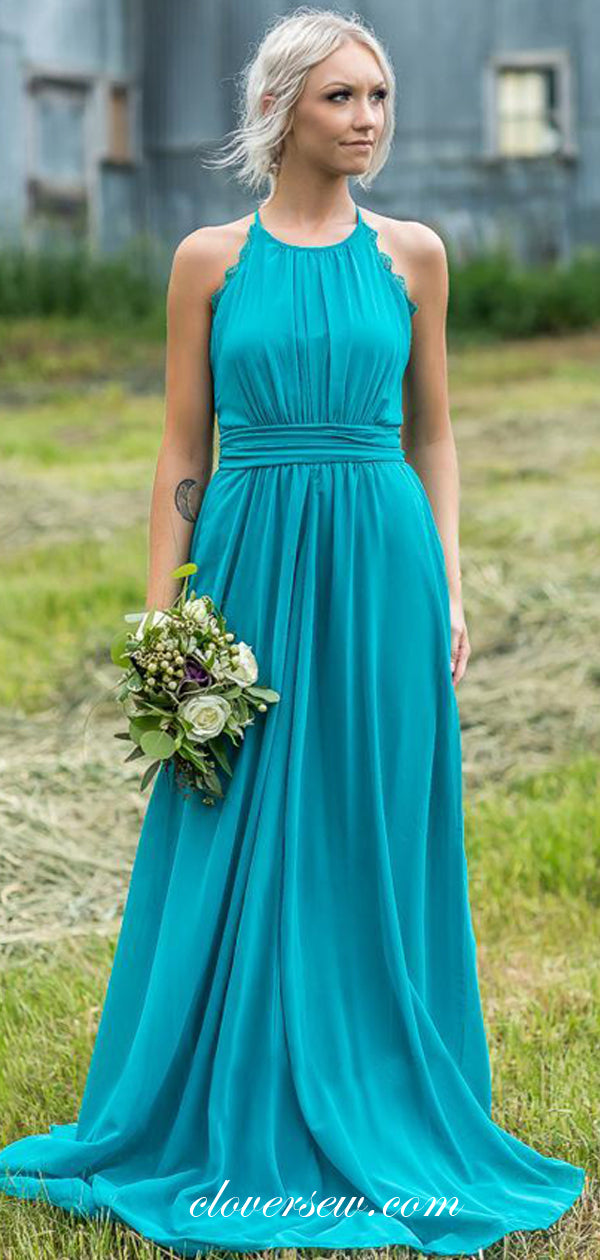 Ice Blue Chiffon Halter Open Back A-line Long Bridesmaid Dresses,CB013 clover sew Ice Blue Chiffon Halter Open Back A-line Long Bridesmaid Dresses,CB013 clover sew