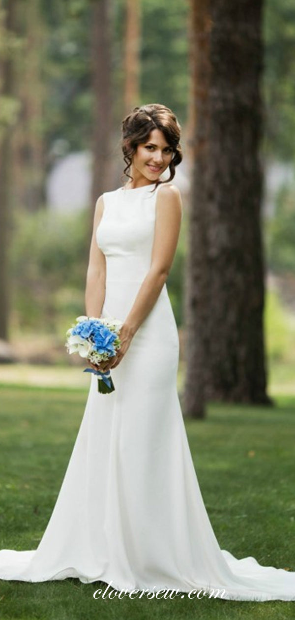 Illusion Lace Applique Back Ivory Wedding Dresses ,CW0234 clover sew Illusion Lace Applique Back Ivory Wedding Dresses ,CW0234 clover sew