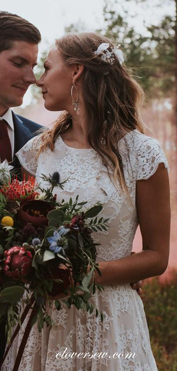 Ivory Lace Cap Sleeves V-back A-line Country Wedding Dresses,CW0153 clover sew Ivory Lace Cap Sleeves V-back A-line Country Wedding Dresses,CW0153 clover sew