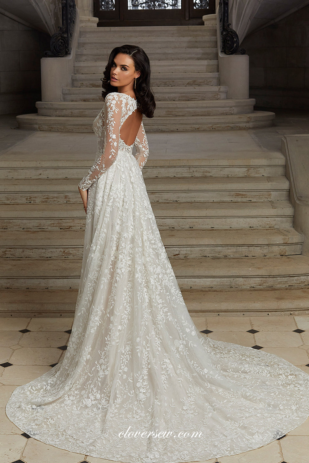 Ivory Long Sleeves Fully Lace A-Line Keyhole Back Vintage Wedding Dresses, CW0351 US0 / As Pic Ivory Long Sleeves Fully Lace A-Line Keyhole Back Vintage Wedding Dresses, CW0351 US0 / As Pic