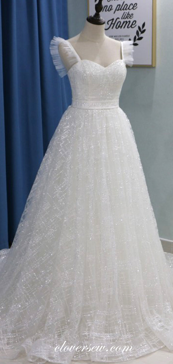 Ivory Shiny Sequin Tulle A-line Fashion Wedding Dresses, CW0175 clover sew Ivory Shiny Sequin Tulle A-line Fashion Wedding Dresses, CW0175 clover sew