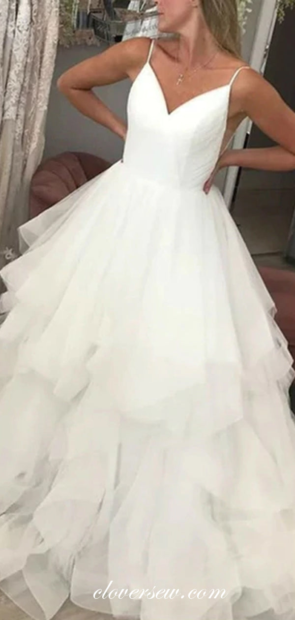 Ivory Tulle Spagthetti Strap Ruffles A-line Wedding Dresses,CW0120