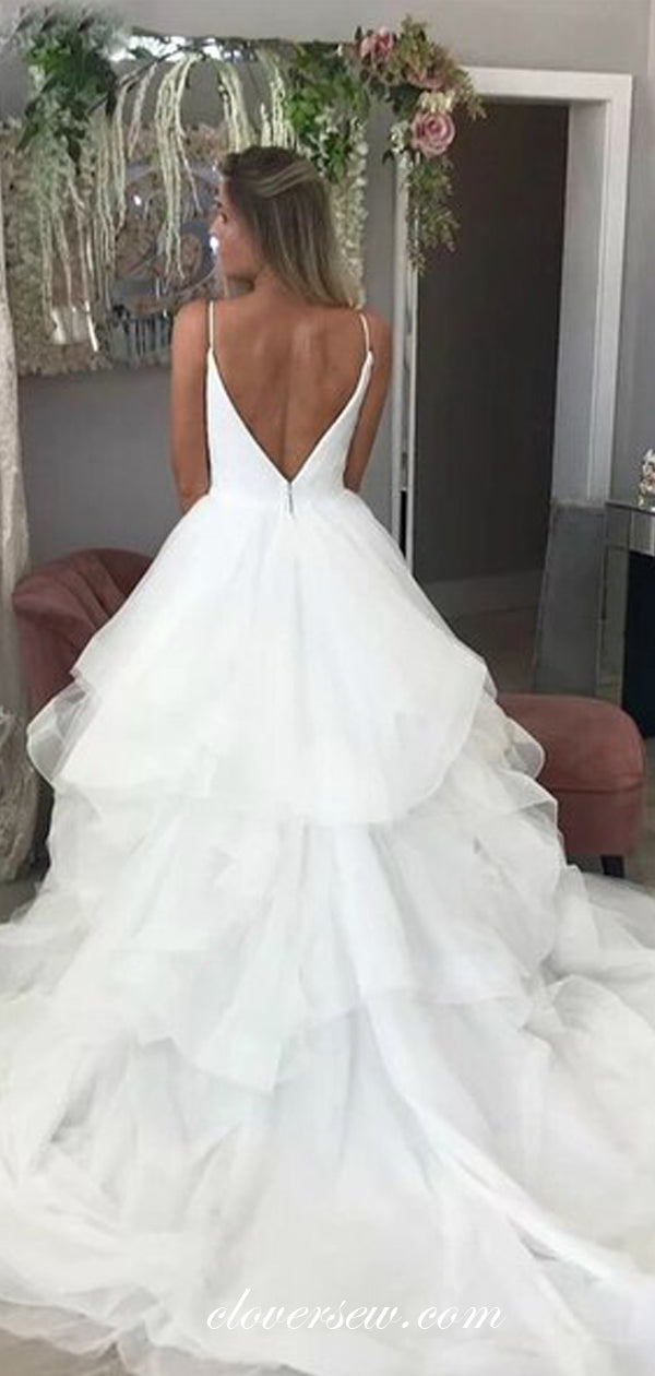 Ivory Tulle Spagthetti Strap Ruffles A-line Wedding Dresses,CW0120