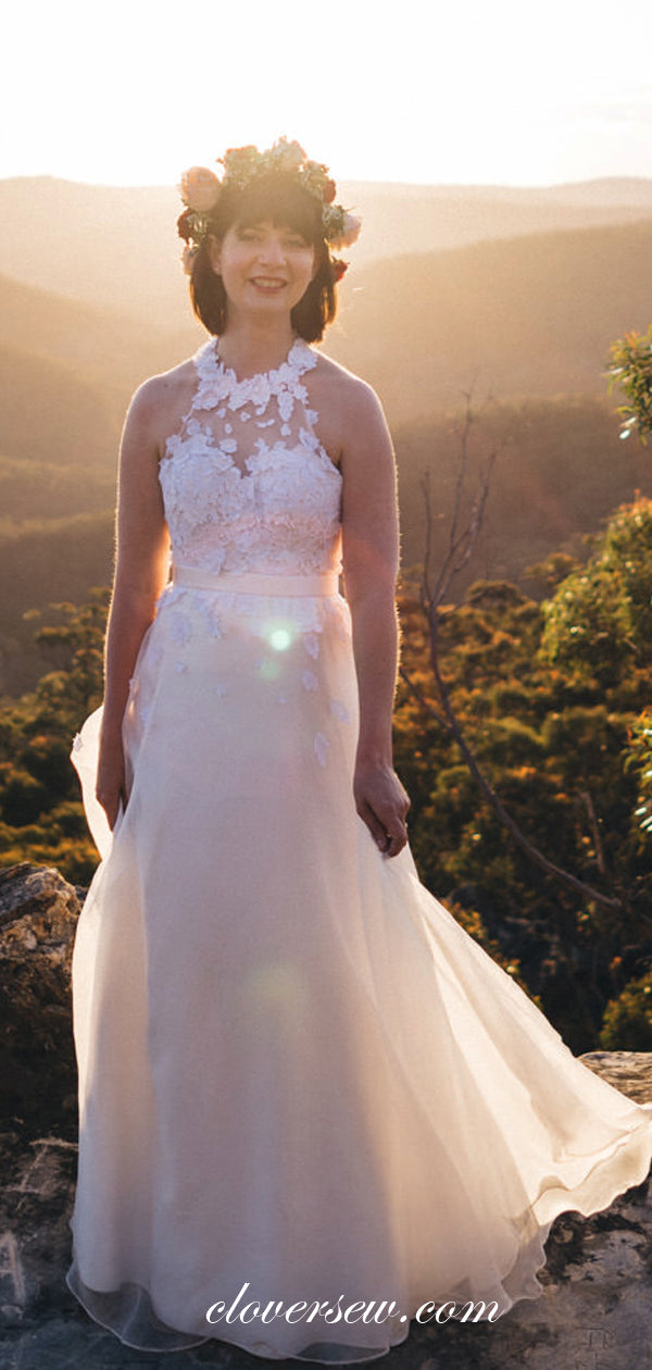 Ivory Chiffon Applique Halter A-line Country Wedding Dresses, CW0030 clover sew Ivory Chiffon Applique Halter A-line Country Wedding Dresses, CW0030 clover sew