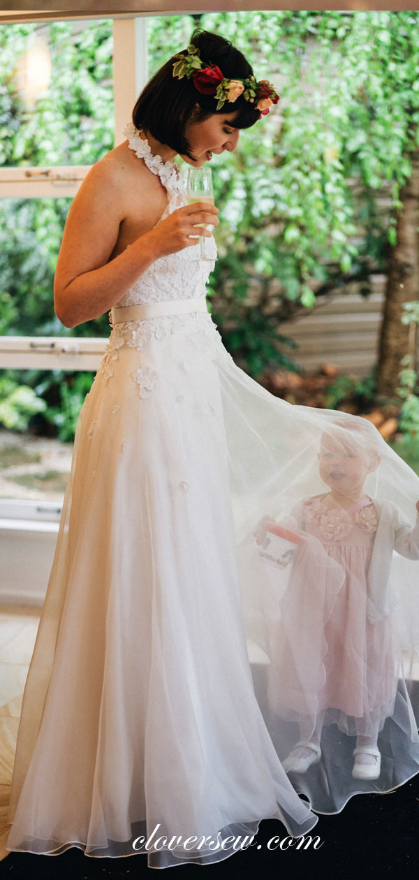 Ivory Chiffon Applique Halter A-line Country Wedding Dresses, CW0030 clover sew Ivory Chiffon Applique Halter A-line Country Wedding Dresses, CW0030 clover sew
