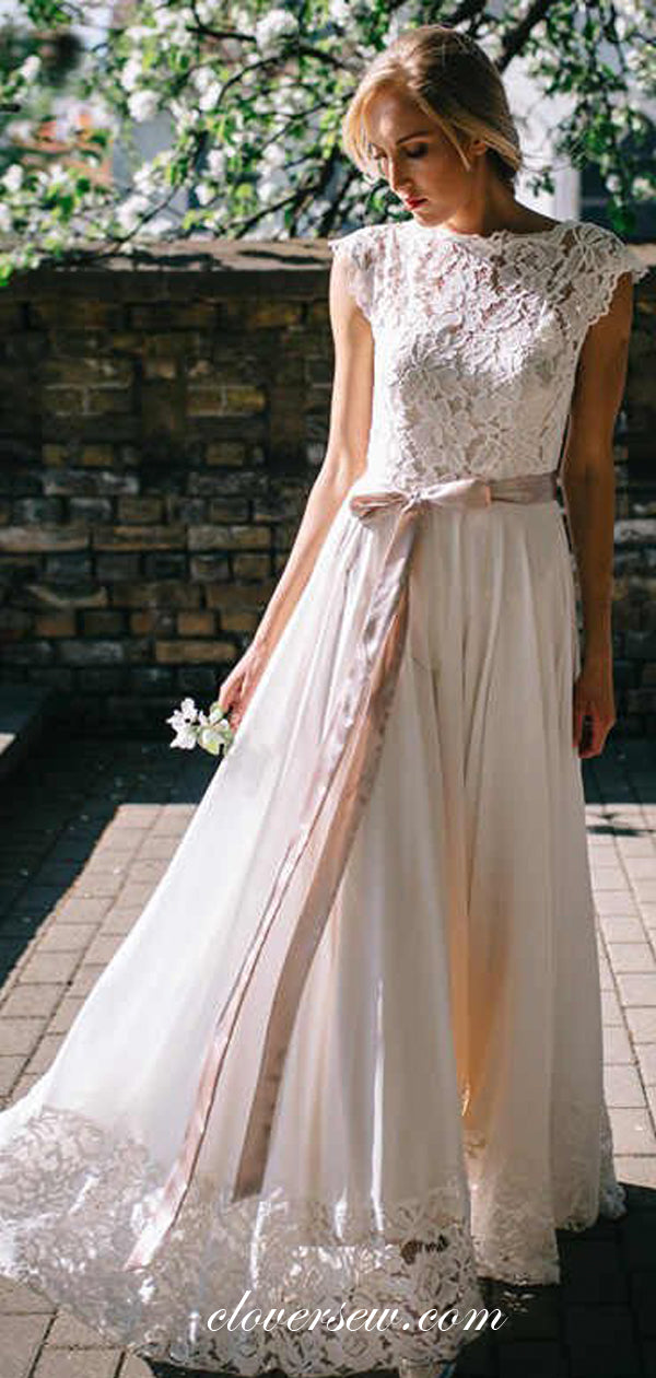 Ivory Lace Chiffon Cap Sleeves A-line Boho Wedding Dresses,CW0103 clover sew Ivory Lace Chiffon Cap Sleeves A-line Boho Wedding Dresses,CW0103 clover sew