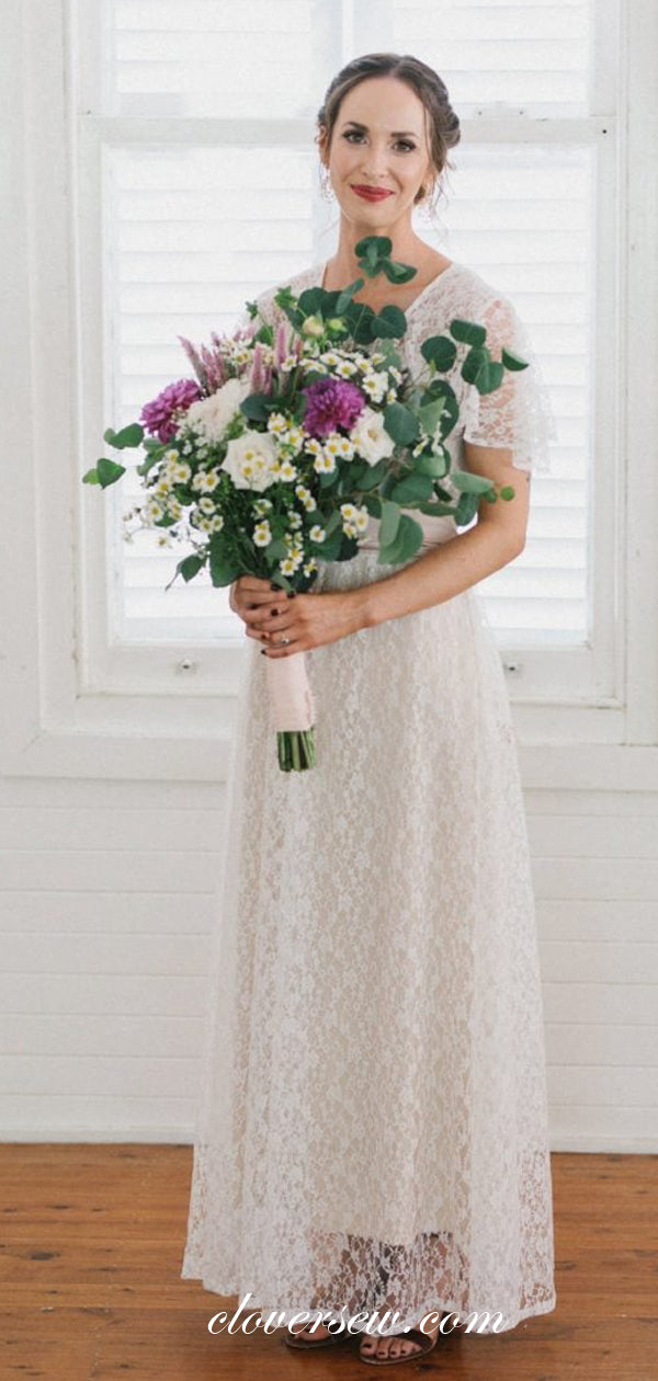 Ivory Lace Round Neck Shawl A-line Boho Wedding Dresses, CW0022 clover sew Ivory Lace Round Neck Shawl A-line Boho Wedding Dresses, CW0022 clover sew