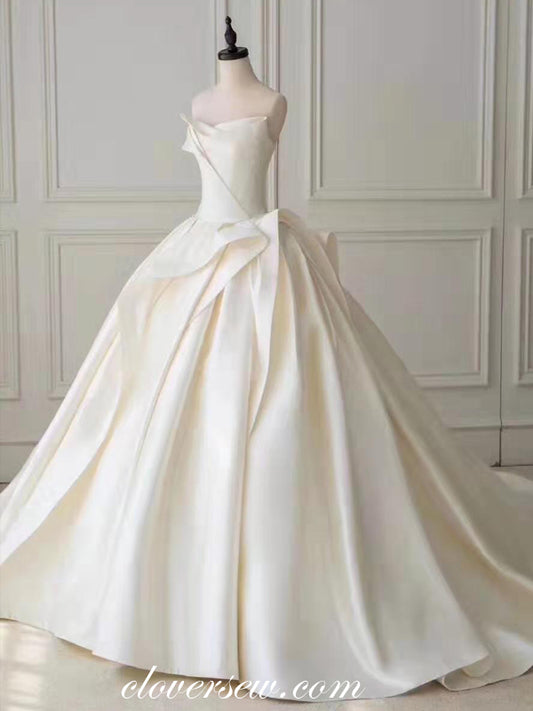 Ivory Satin Classical Strapless Pleating Ball Gown Wedding Dresses, CW0071