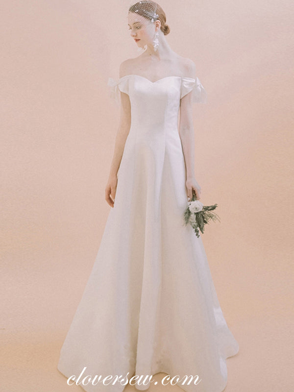 Ivory Satin Off The Shoulder A-line Wedding Dresses, CW0065