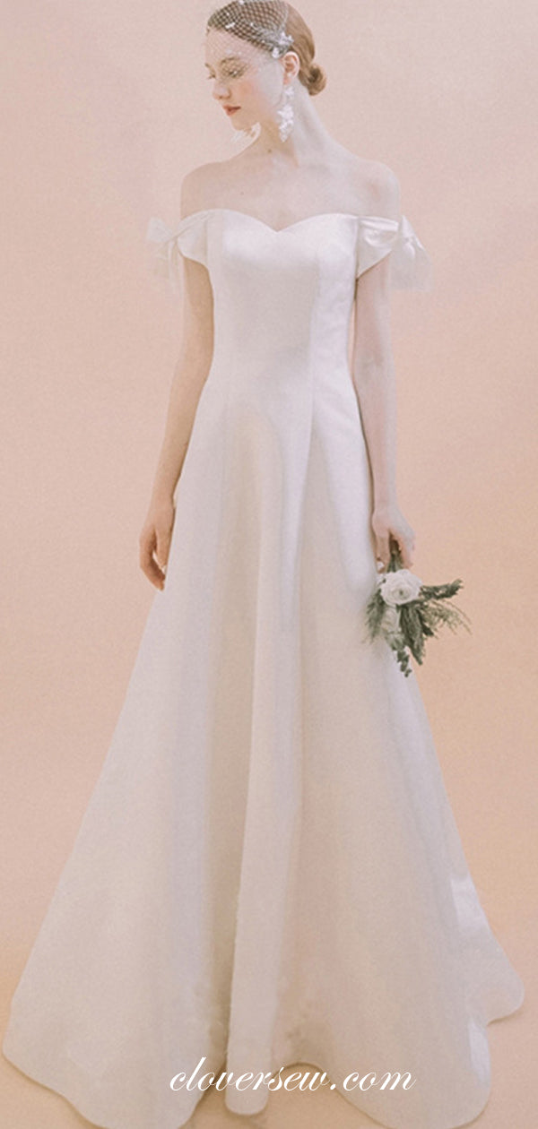 Ivory Satin Off The Shoulder A-line Wedding Dresses, CW0065