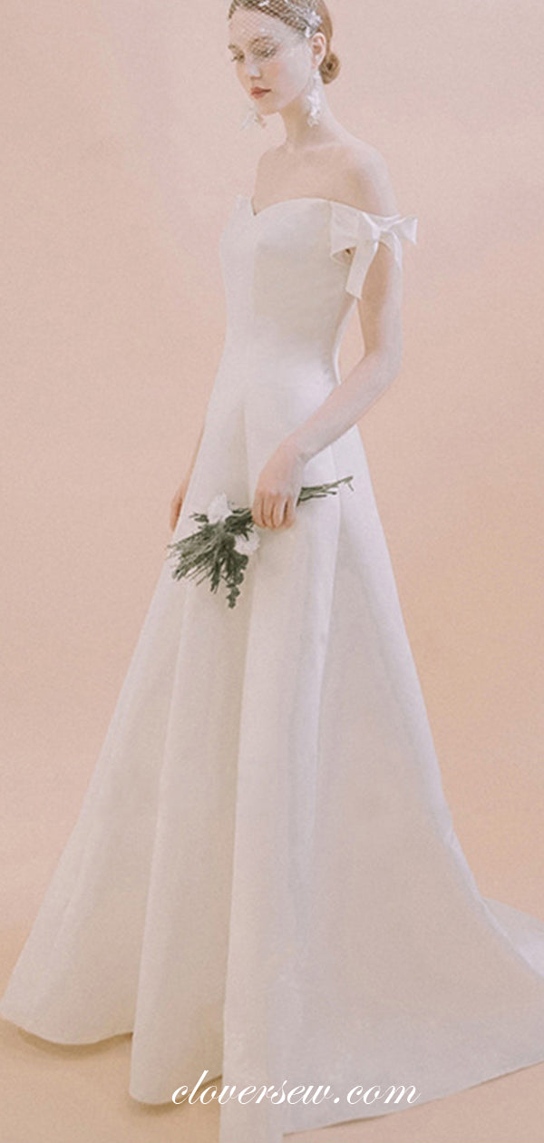 Ivory Satin Off The Shoulder A-line Wedding Dresses, CW0065