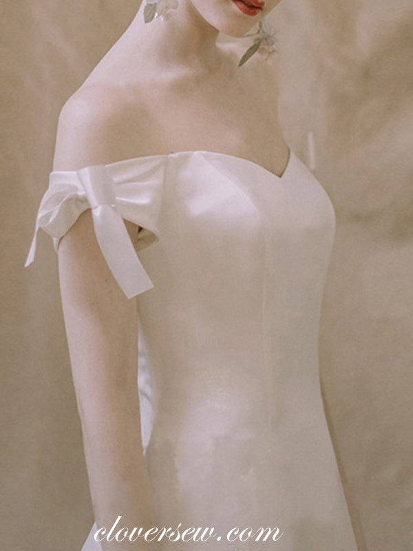 Ivory Satin Off The Shoulder A-line Wedding Dresses, CW0065