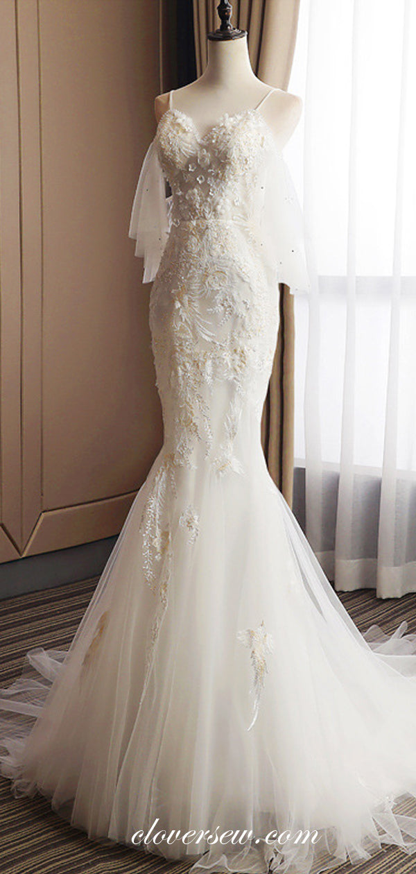 Ivory Tulle Floral Bead Lace Applique Off The Shoulder Mermaid Wedding clover sew Ivory Tulle Floral Bead Lace Applique Off The Shoulder Mermaid Wedding clover sew