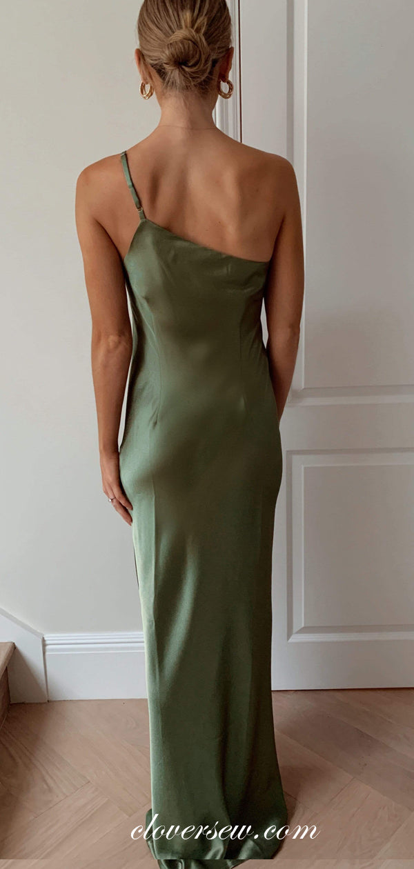 Jade One Shoulder Spaghetti Strap Sheath Long Bridesmaid Dresses,CB0135