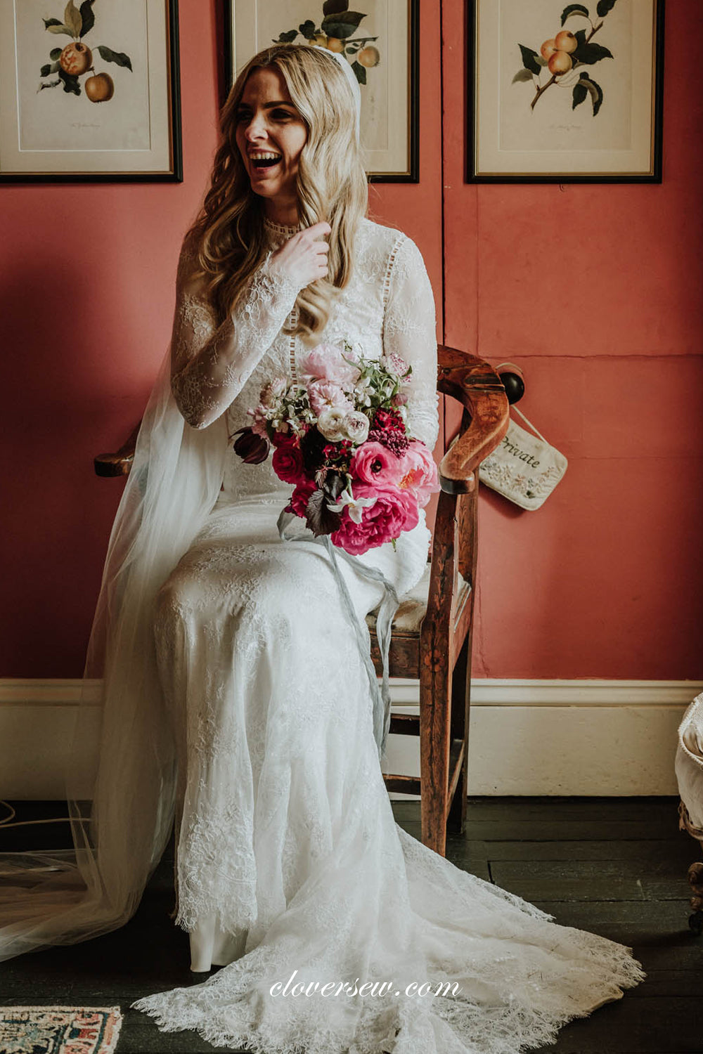 Lace High Neck Long Sleeves Sheath Wedding Dresses, CW0238 clover sew Lace High Neck Long Sleeves Sheath Wedding Dresses, CW0238 clover sew
