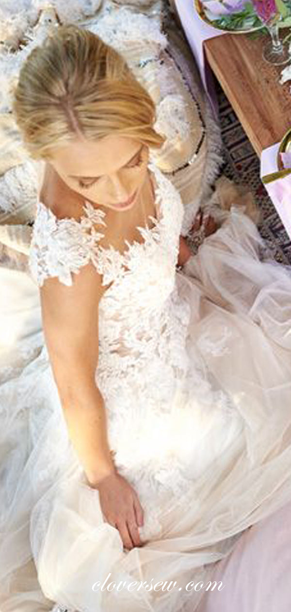 Lace See Through Top Ivory Tulle A-line Wedding Dresses,CW0131