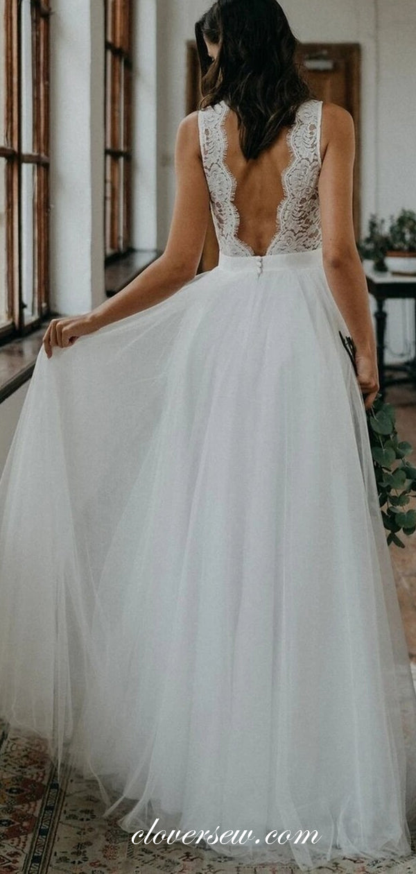 Lace Tulle Sleeveless Elegant A-line Beach Wedding Dresses CW0198 clover sew Lace Tulle Sleeveless Elegant A-line Beach Wedding Dresses CW0198 clover sew