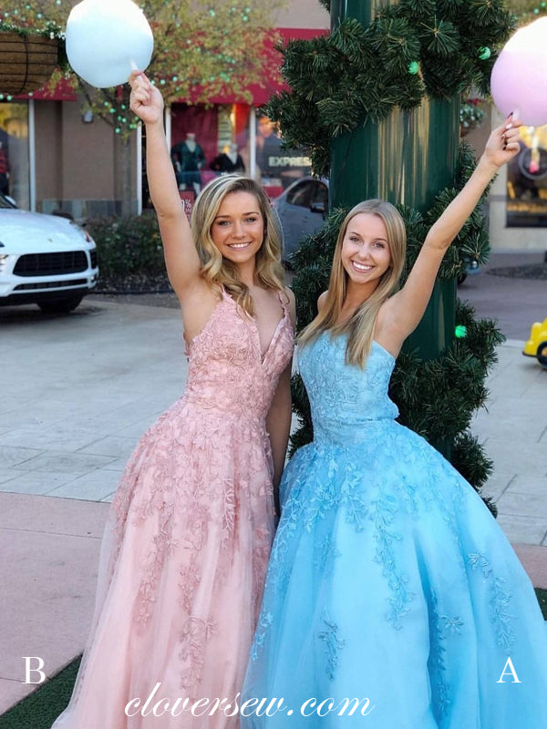 Lace Applique Mismatched A-line Prom Dresses For Teens, CP0277