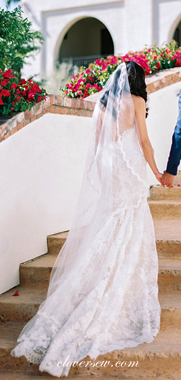 Lace Sweetheart Strapless Mermaid With Train Wedding Dresses, CW0032