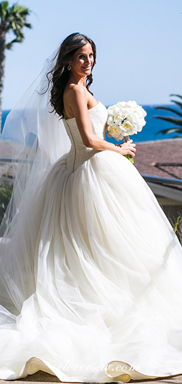 Lace Top Tulle Sweetheart Strapless Ball Gown Wedding Dresses , CW0063 clover sew Lace Top Tulle Sweetheart Strapless Ball Gown Wedding Dresses , CW0063 clover sew