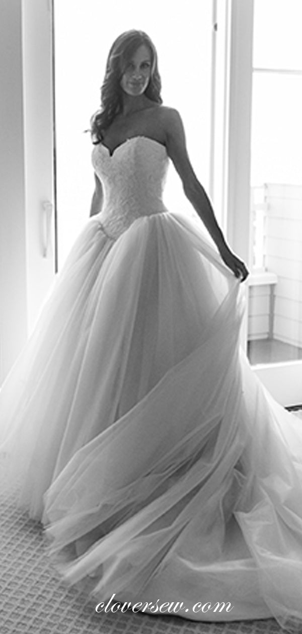 Lace Top Tulle Sweetheart Strapless Ball Gown Wedding Dresses , CW0063