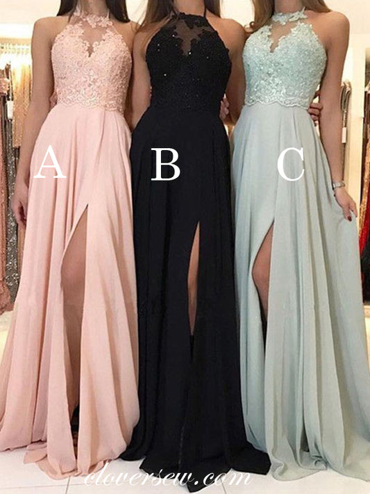 Lace With Sequins Chiffon Side Slit Halter Prom Desses , CP0014
