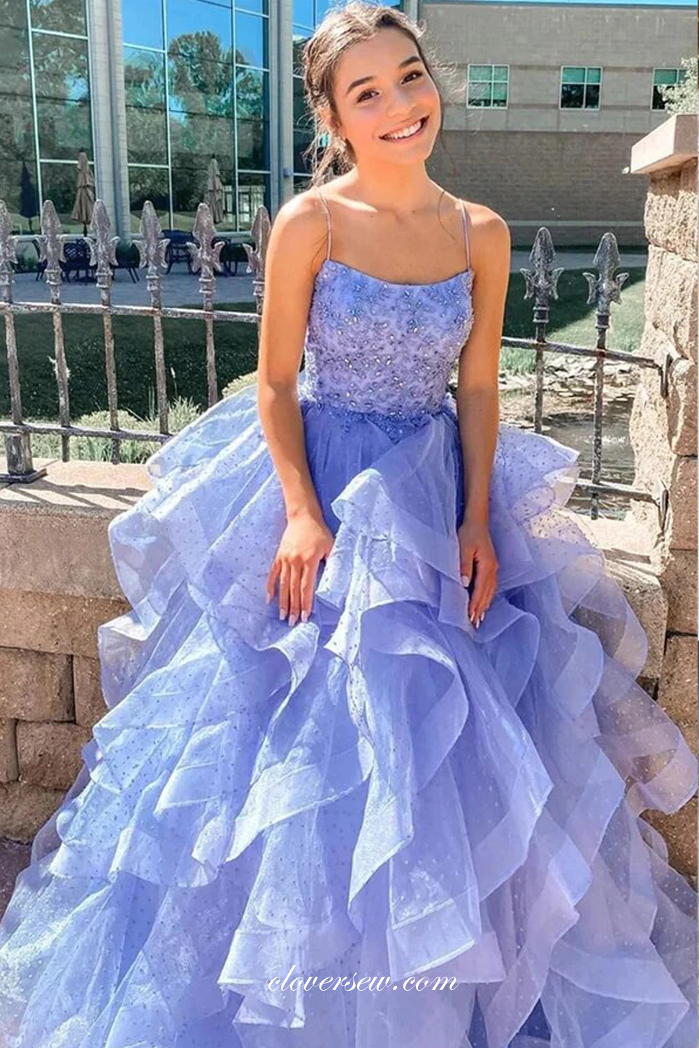 Lavender Ruffles Polka Dot Tulle Beading Lace Senior Prom Gown, CP0979 Lavender Ruffles Polka Dot Tulle Beading Lace Senior Prom Gown, CP0979