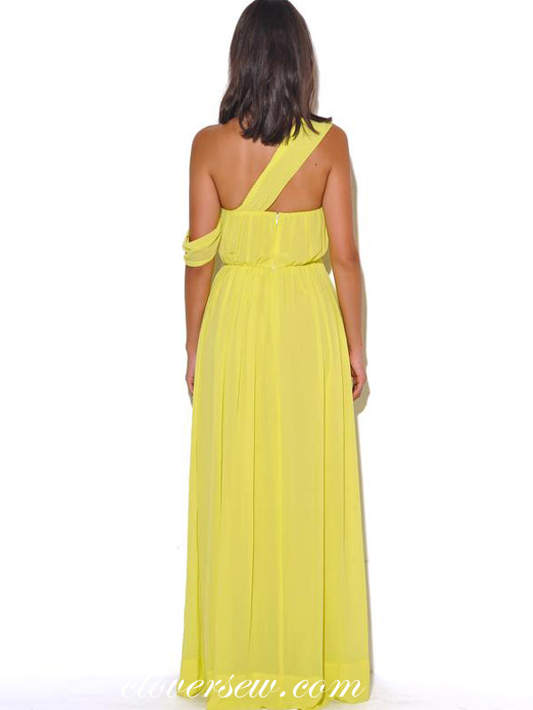Lemon Yellow Chiffon Sweetheart High Slit Bridesmaid Dresses, CB0088