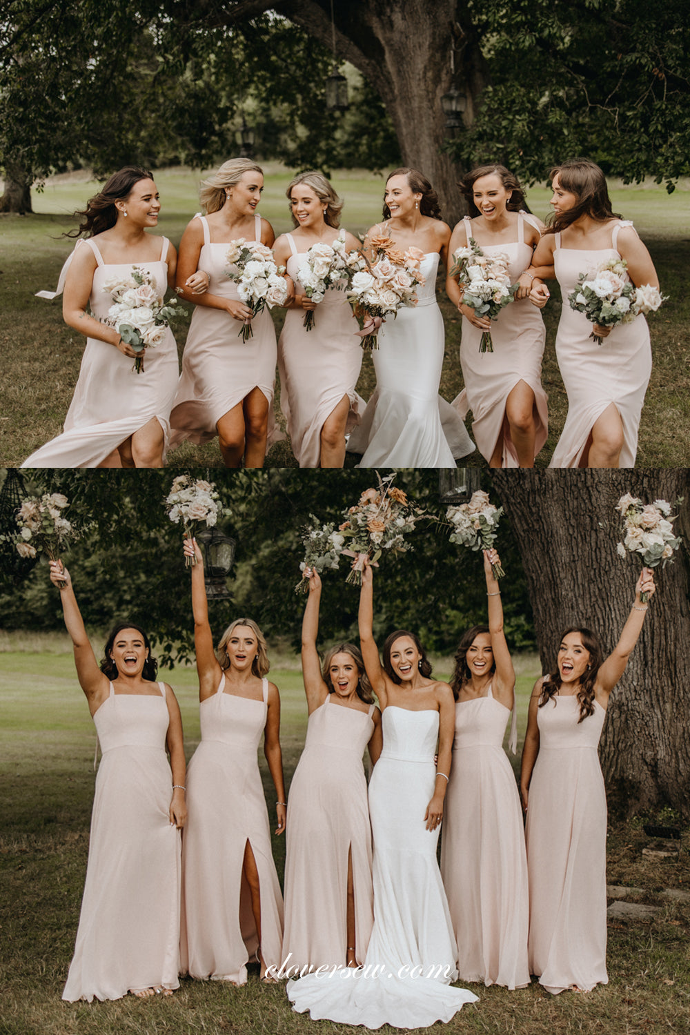 Light Pink Chiffon Sleeveless Column Side Slit Bridesmaid Dresses, CB0265