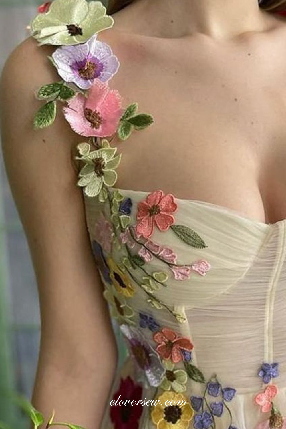 Light Yellow 3D Floral Applique Square Neck Sleeveless Short Party Dresses, CP1014