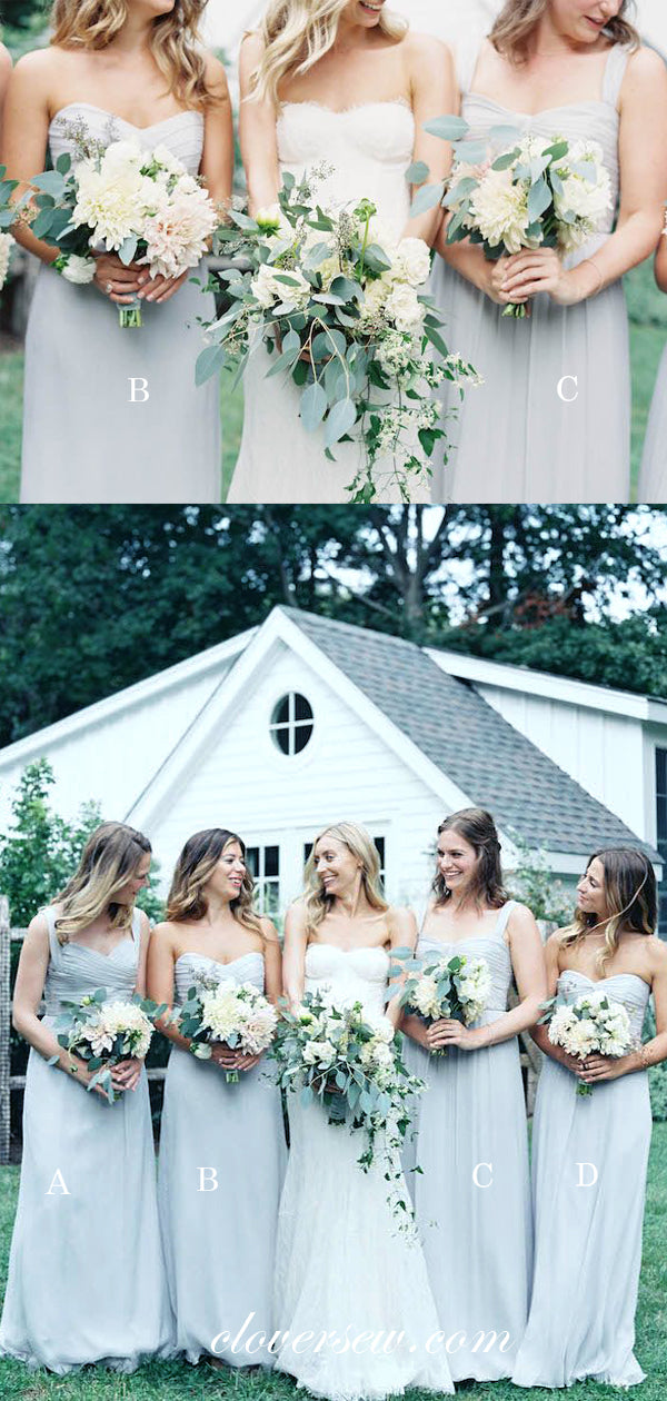 Light Dusty Blue Chiffon Mismatched Pleating Bridesmaid Dresses, CB0038