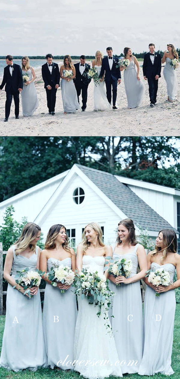 Light Dusty Blue Chiffon Mismatched Pleating Bridesmaid Dresses, CB0038