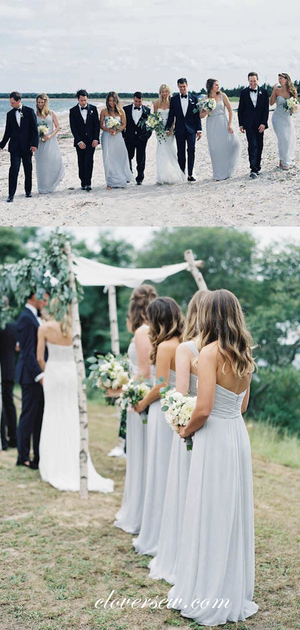 Light Dusty Blue Chiffon Mismatched Pleating Bridesmaid Dresses, CB0038