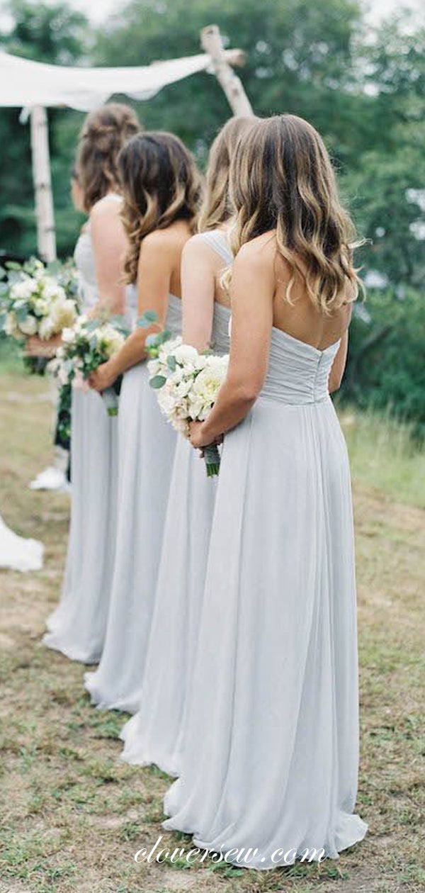 Light Dusty Blue Chiffon Mismatched Pleating Bridesmaid Dresses, CB0038