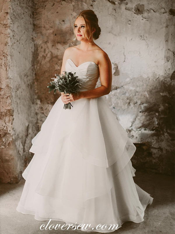Light Ivory Organza Sweetheart Strapless Tiered Ball Gown Wedding Dresses, CW0001 Light Ivory Organza Sweetheart Strapless Tiered Ball Gown Wedding Dresses, CW0001