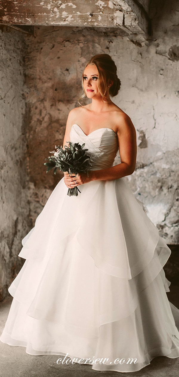 Light Ivory Organza Sweetheart Strapless Tiered Ball Gown Wedding Dresses, CW0001 Light Ivory Organza Sweetheart Strapless Tiered Ball Gown Wedding Dresses, CW0001