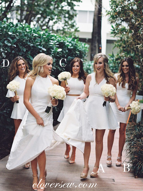 Light Ivory Satin Mismatched Short Bridesmaid Dresses, CB0050