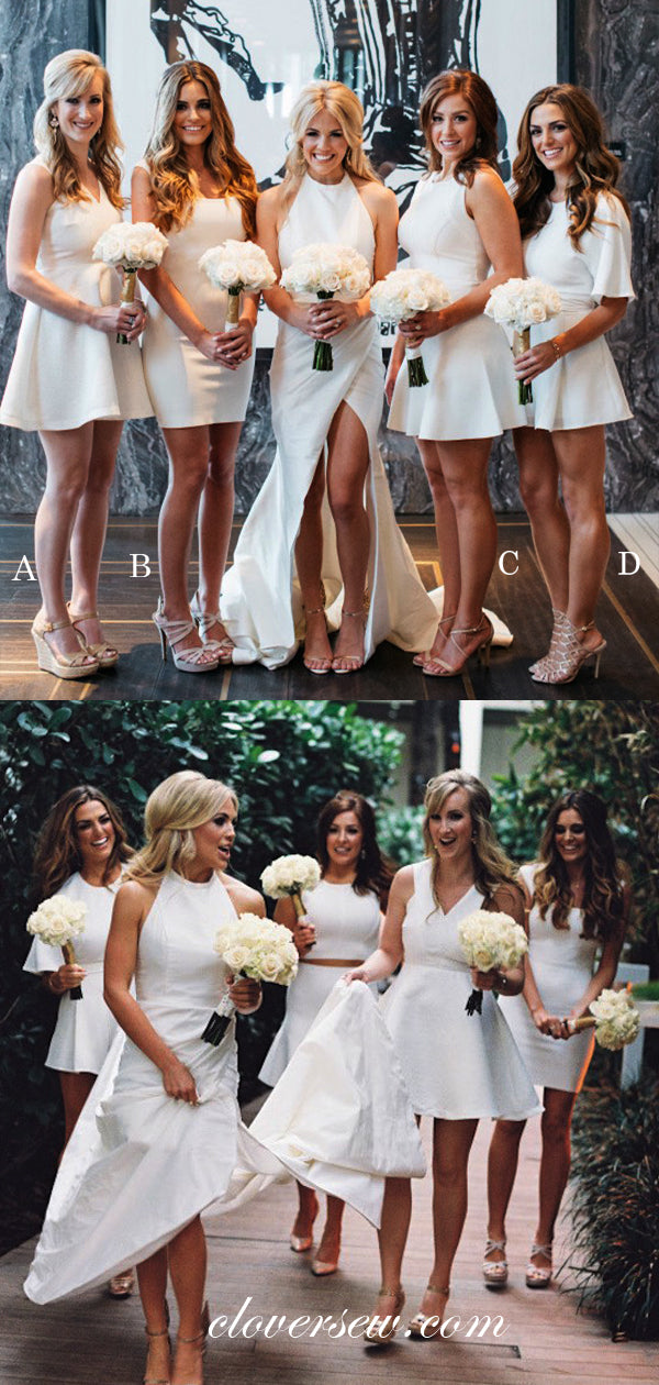 Light Ivory Satin Mismatched Short Bridesmaid Dresses, CB0050