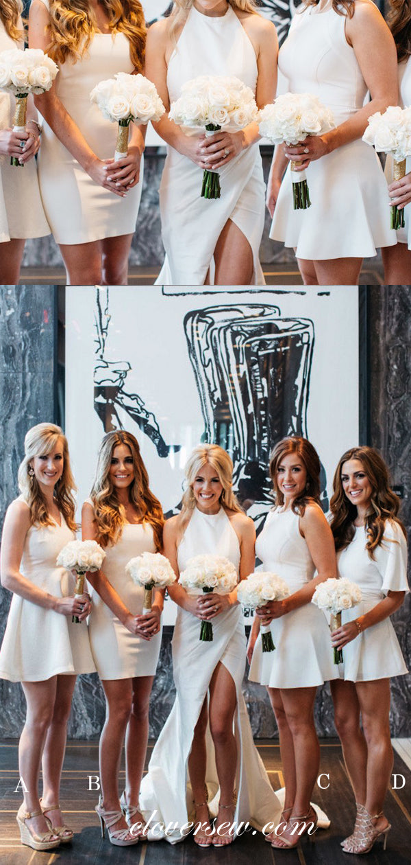 Light Ivory Satin Mismatched Short Bridesmaid Dresses, CB0050