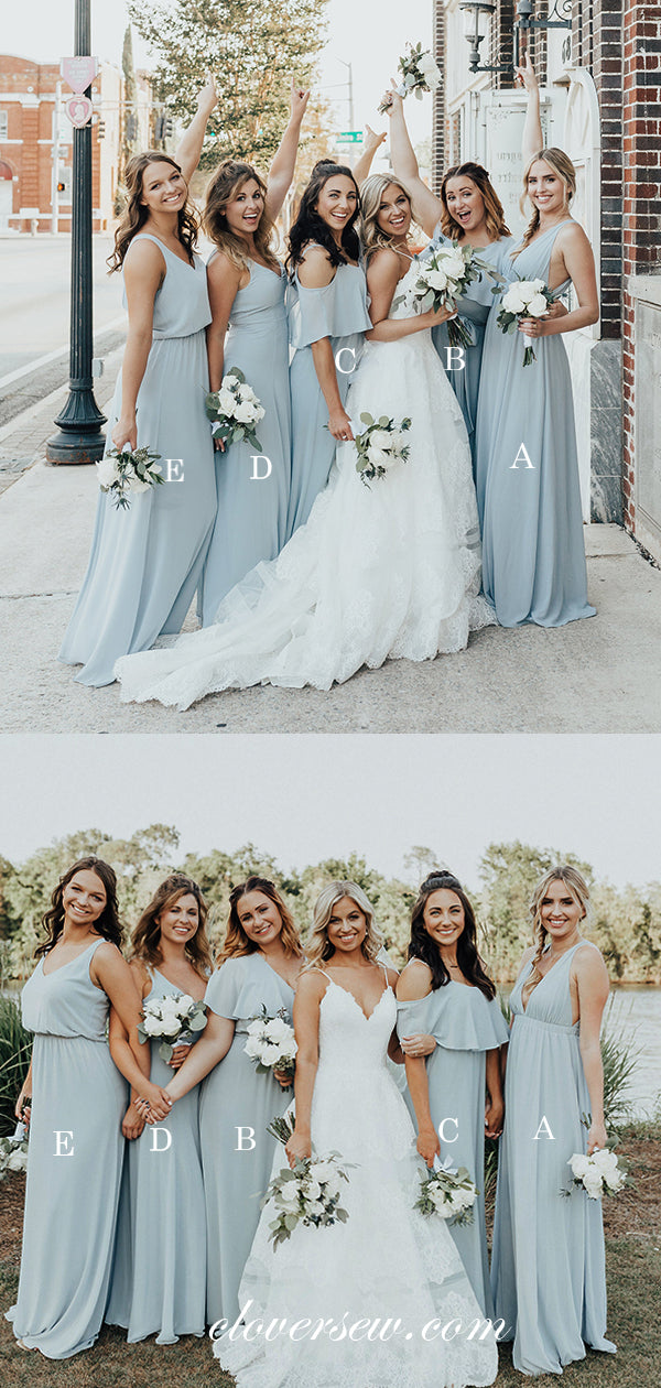 Light Pale Blue Chiffon Mismatched A-line Long Bridesmaid Dresses, CB0 – clover sew