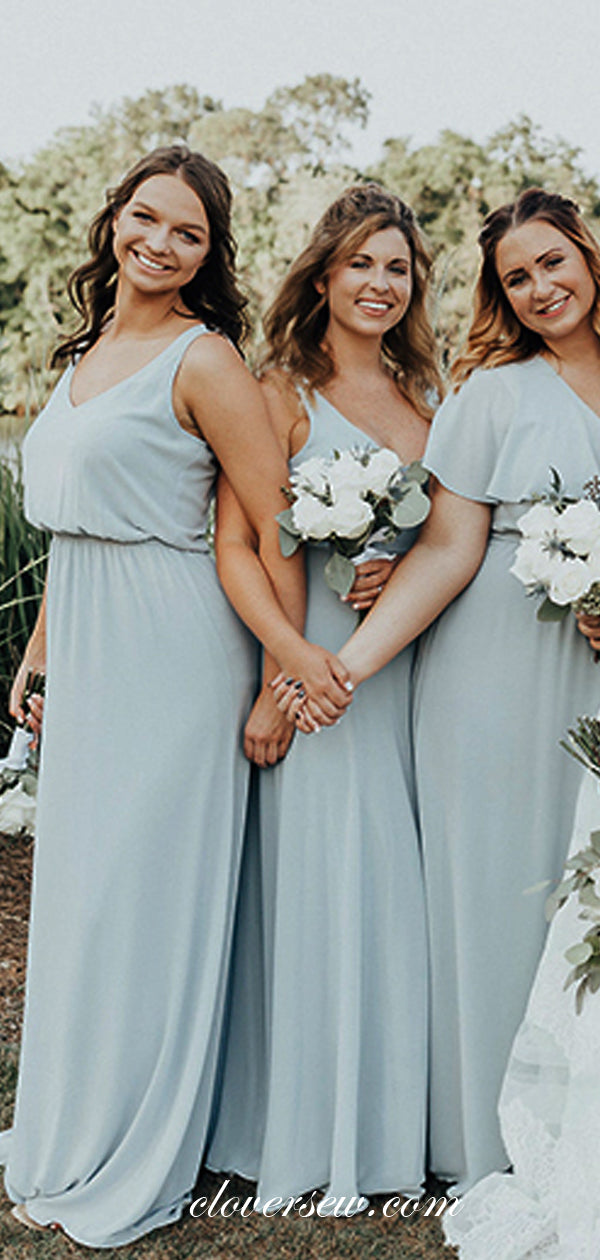 Light Pale Blue Chiffon Mismatched A-line Long Bridesmaid Dresses, CB0058