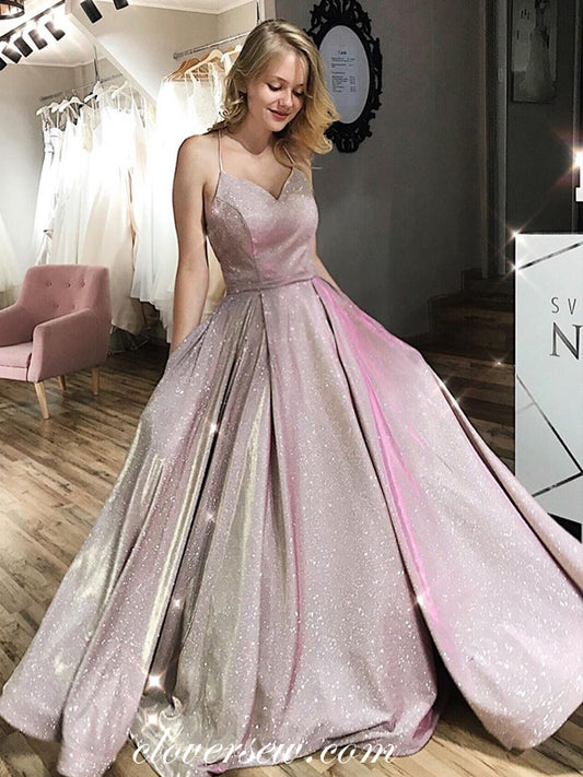 Light Pink Shiny Satin Lace Up Back A-line Prom Dresses,CP0265