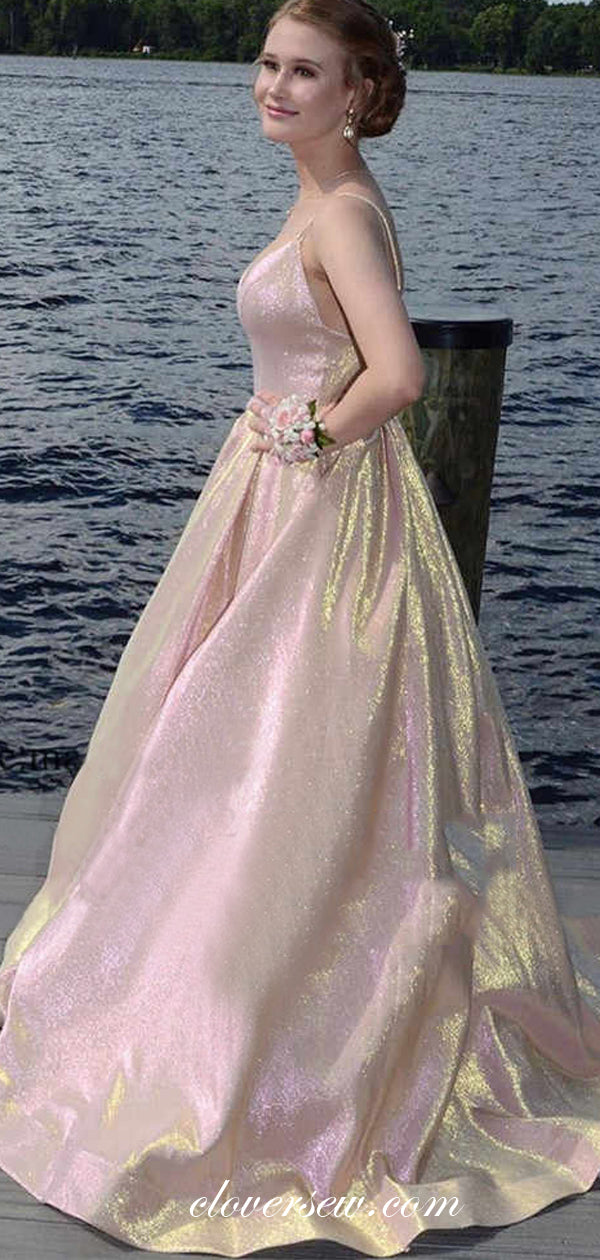 Light Pink Shiny Satin Spaghetti Strap A-line Prom Dresses,CP0264 clover sew Light Pink Shiny Satin Spaghetti Strap A-line Prom Dresses,CP0264 clover sew